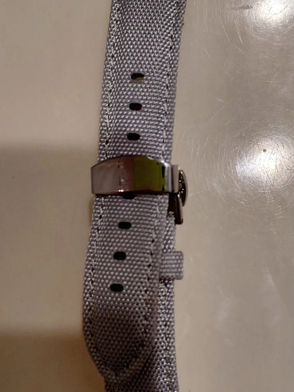 Men's Gray Fabric Watch Strap with Silver Clasp Deployant Buckle 20MM